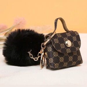 Brown Mini Purse with Brown Pom Pom Purse Charm / Keychain. Makes a great gift!
